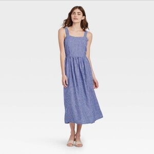 Who What Wear Blue and White Striped Midi Dress